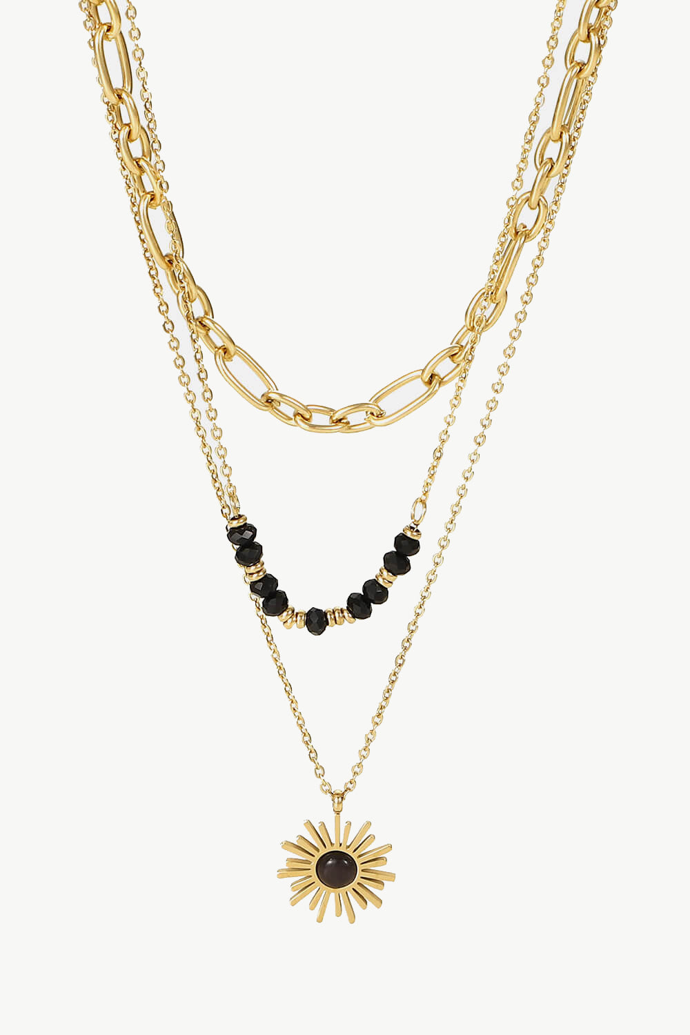 Sun Pendant Triple-Layered Chain Necklace
