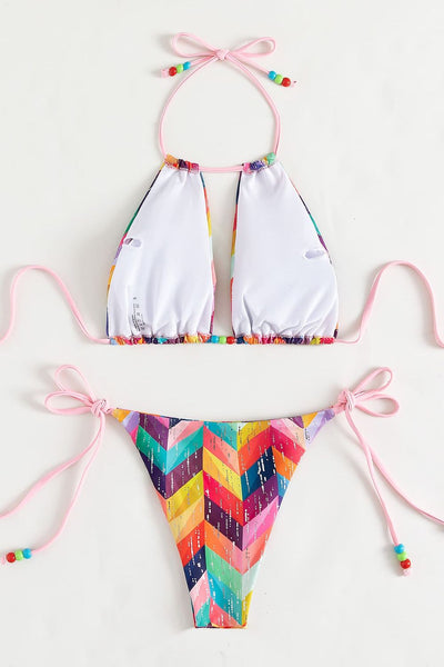 Multicolored Chevron Halter Neck Bikini Set