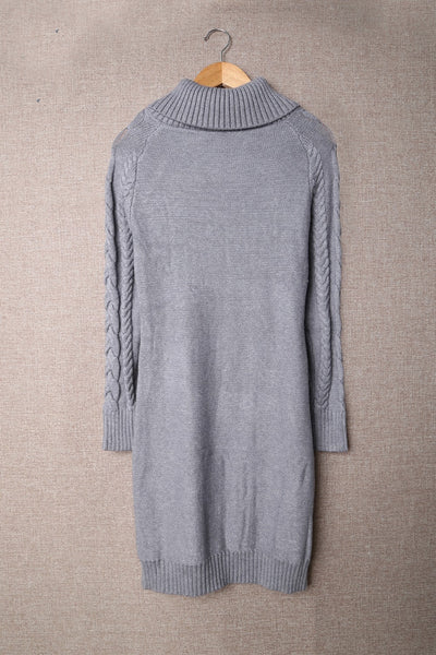 Cable-Knit Turtleneck Buttoned Sweater Dress