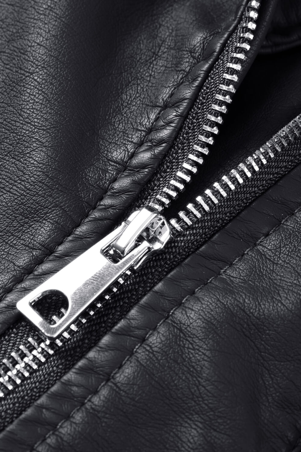 Buckle Detail Zip Up PU Leather Jacket