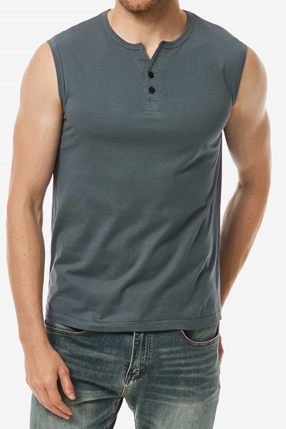 Buttoned Notched Neck Tank