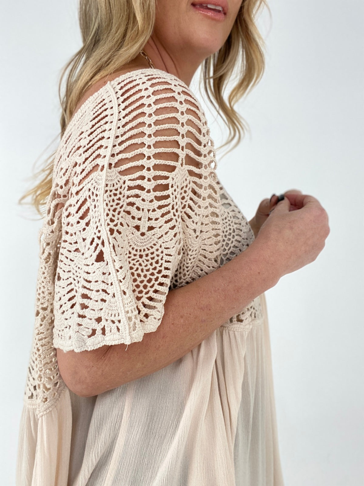 Oli & Hali Mineral Washed Crochet Detail Lace Top Dress