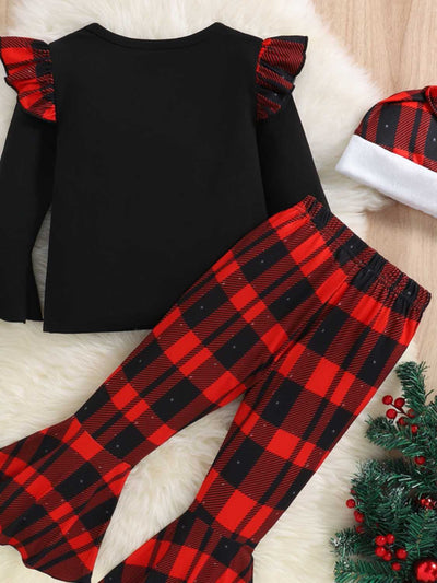 Graphic Top and Plaid Flare Pants Set