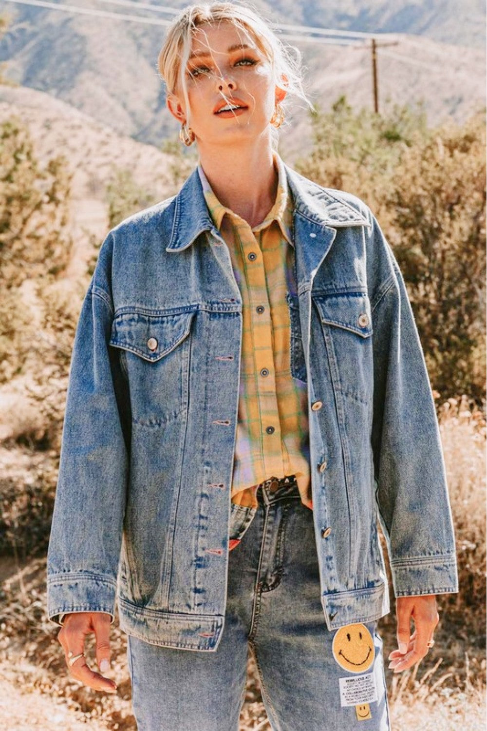 Full Size Contrast Heart Denim Jacket