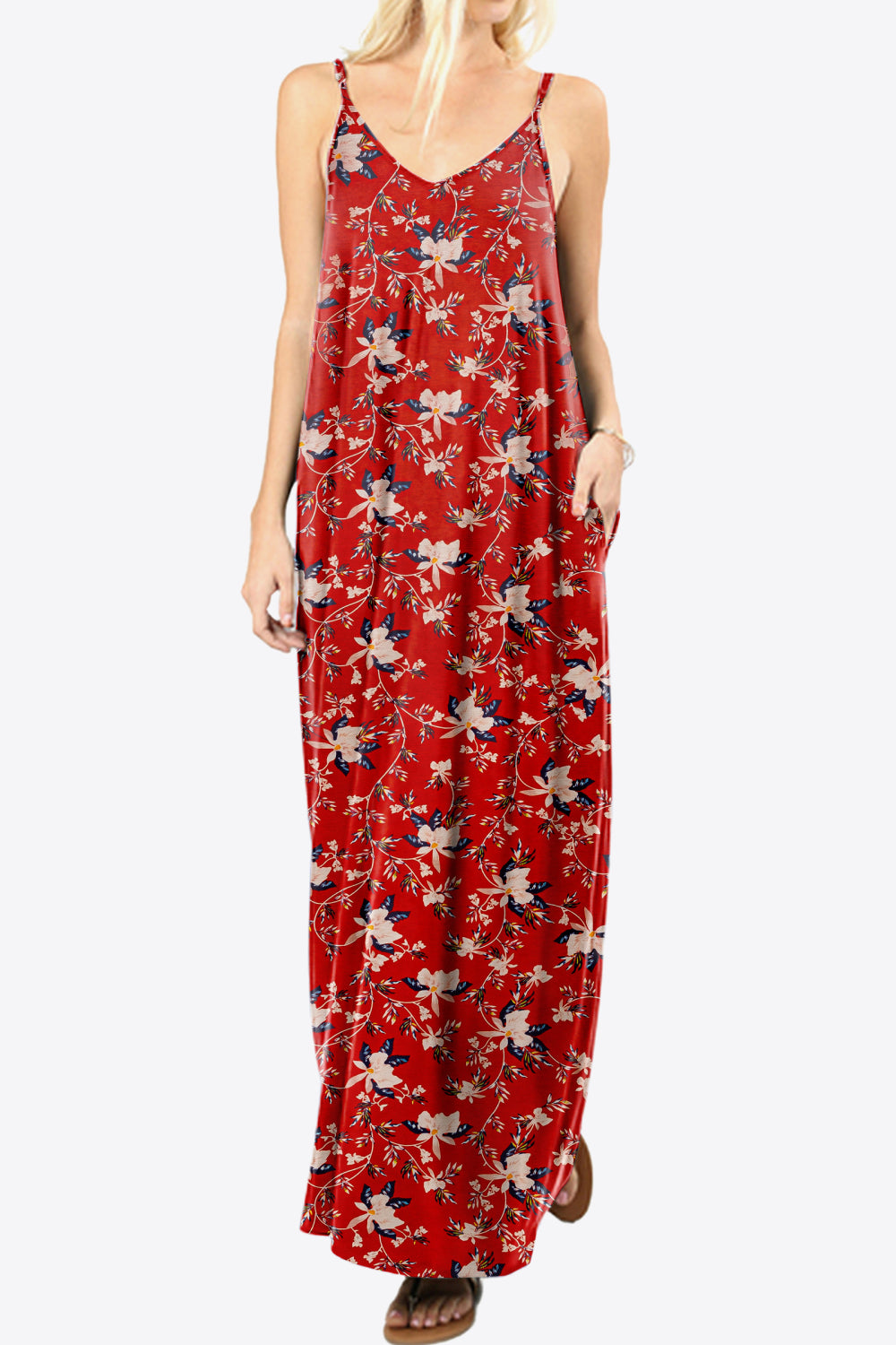 Floral Spaghetti Strap Maxi Dress with Pockets
