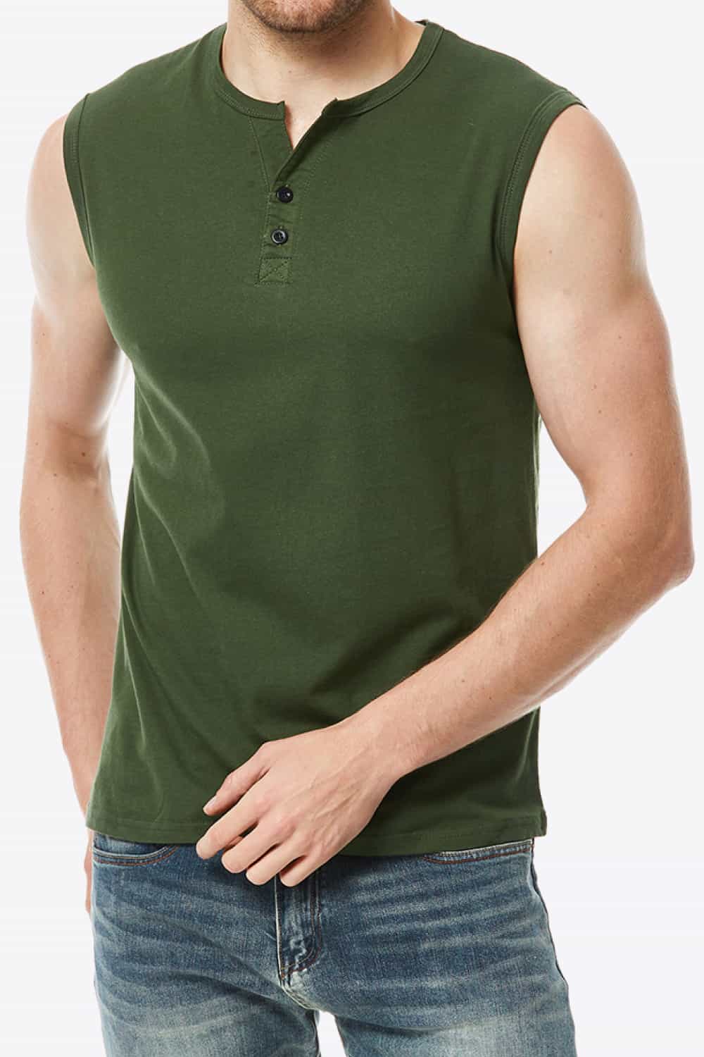 Buttoned Notched Neck Tank