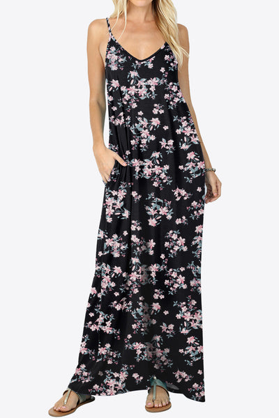 Floral Spaghetti Strap Maxi Dress with Pockets