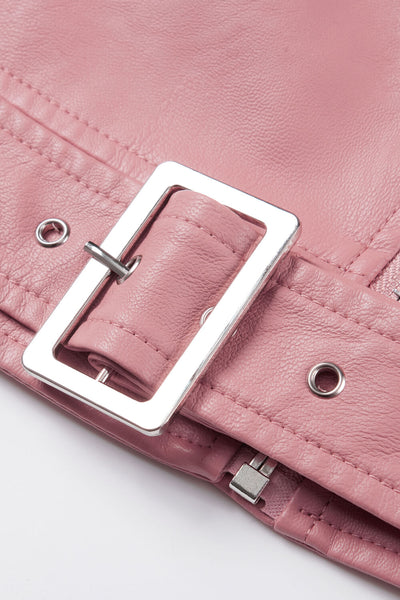 Buckle Detail Zip Up PU Leather Jacket