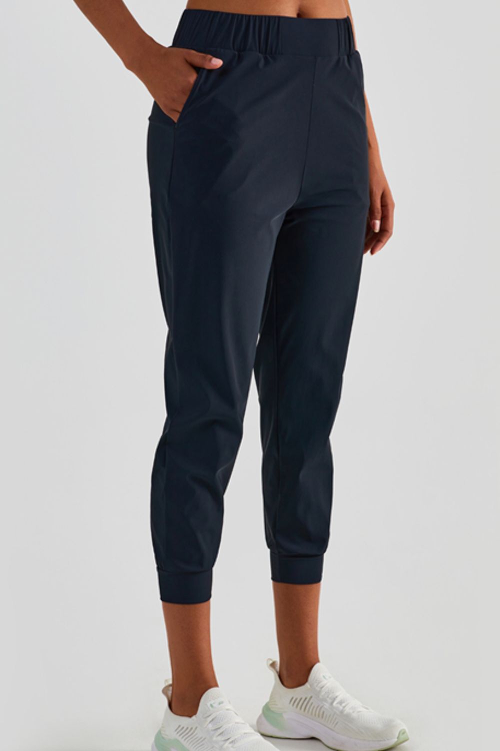 Elastic Waist Cropped Joggers with Side Pockets