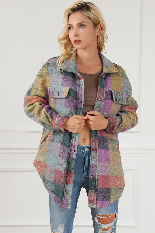 Plaid Collared Neck Button Front Jacket
