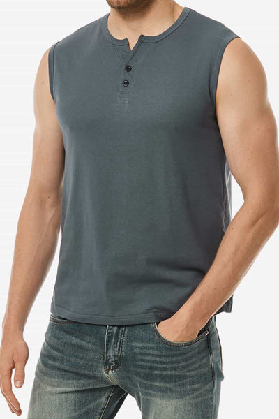 Buttoned Notched Neck Tank