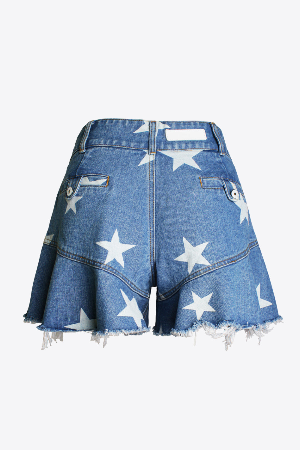 Star Print Raw Hem Wide Leg Denim Shorts