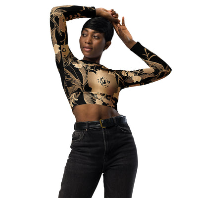 Gold Floral LaLa D&C Recycled long-sleeve crop top