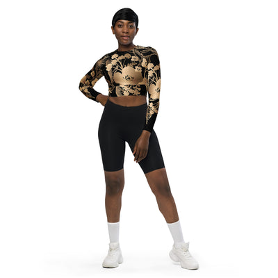 Gold Floral LaLa D&C Recycled long-sleeve crop top