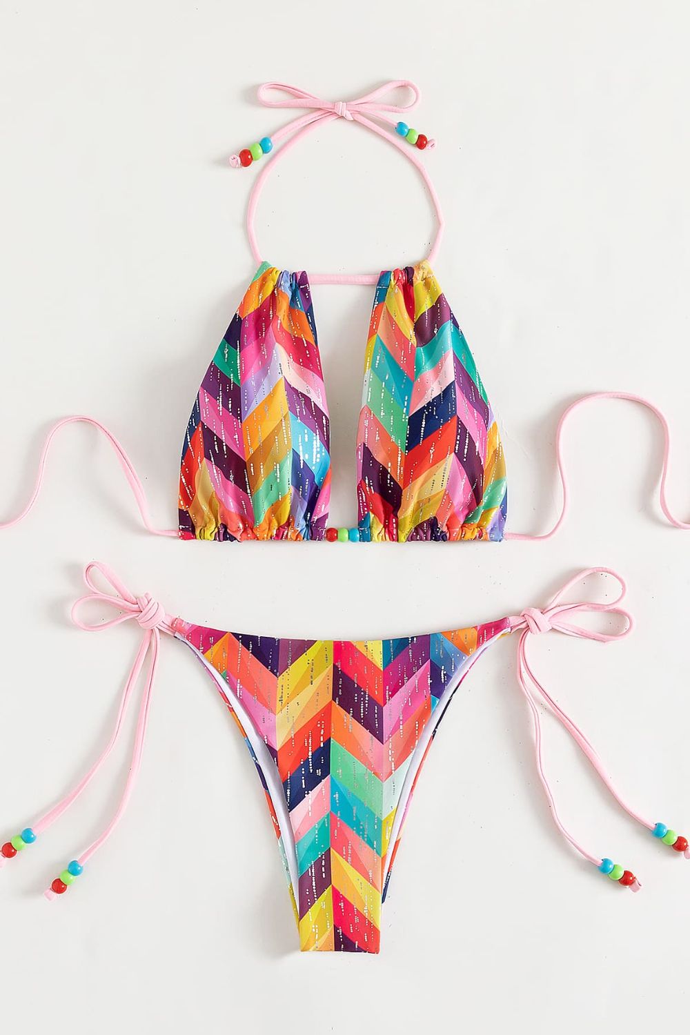 Multicolored Chevron Halter Neck Bikini Set