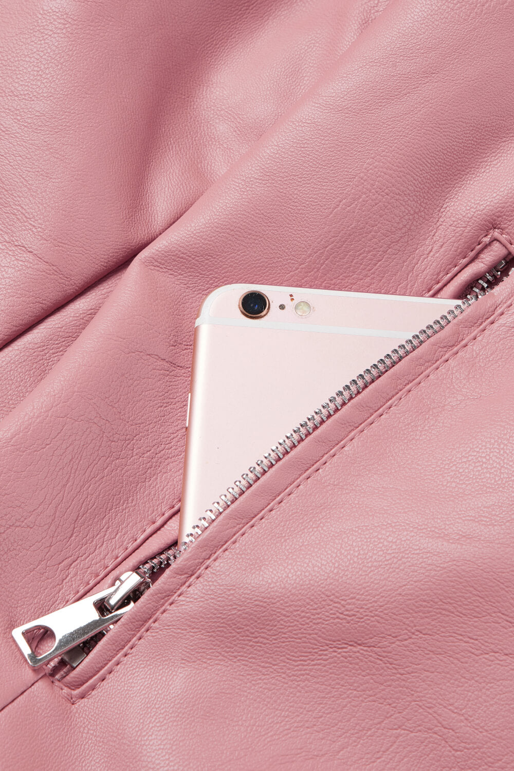 Buckle Detail Zip Up PU Leather Jacket