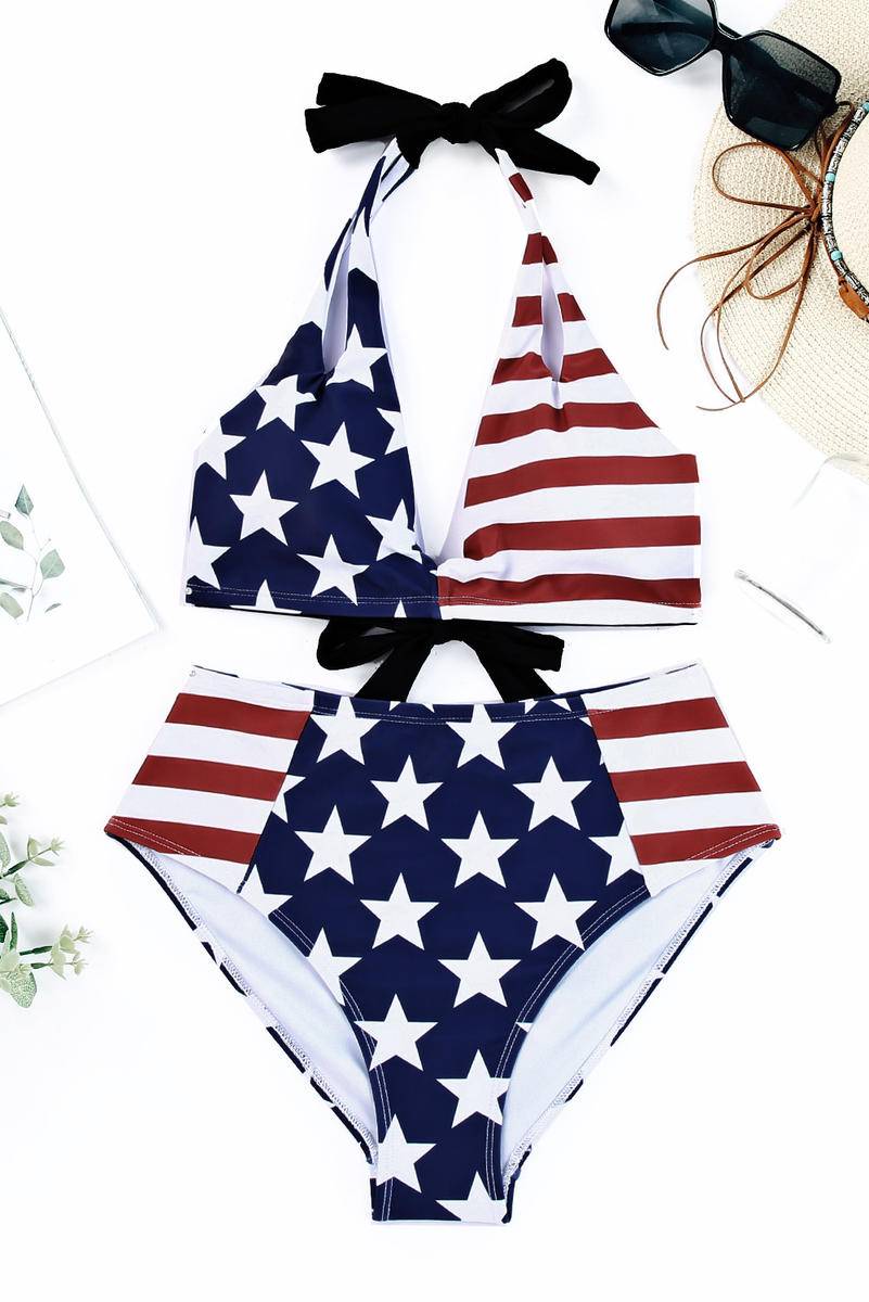 Stars And Stripes Flag Pattern Bikini Set