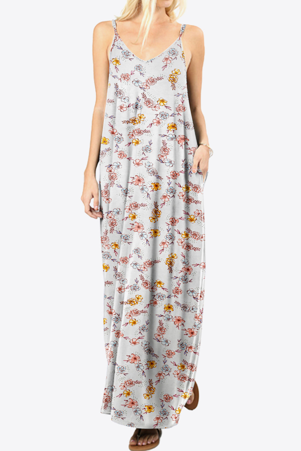 Floral Spaghetti Strap Maxi Dress with Pockets