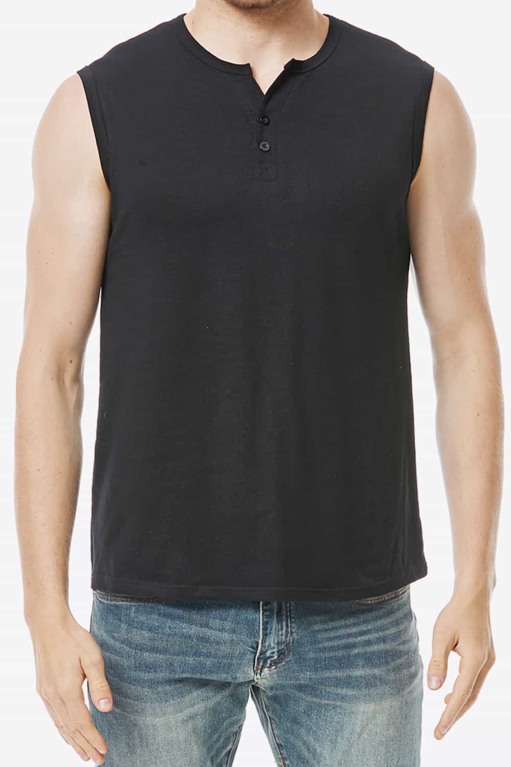 Buttoned Notched Neck Tank