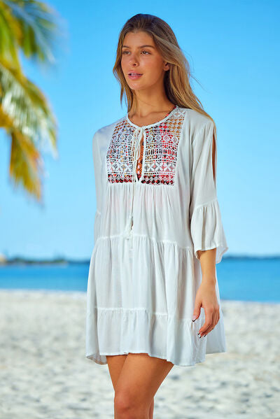 Tassel Tie Neck Tiered Cover Up
