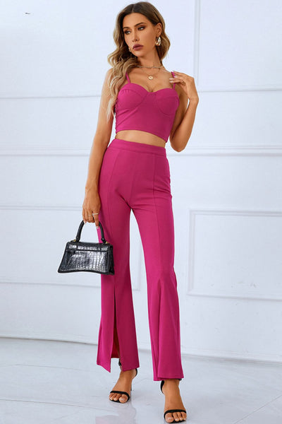 Sweetheart Neck Sports Cami and Slit Ankle Flare Pants Set