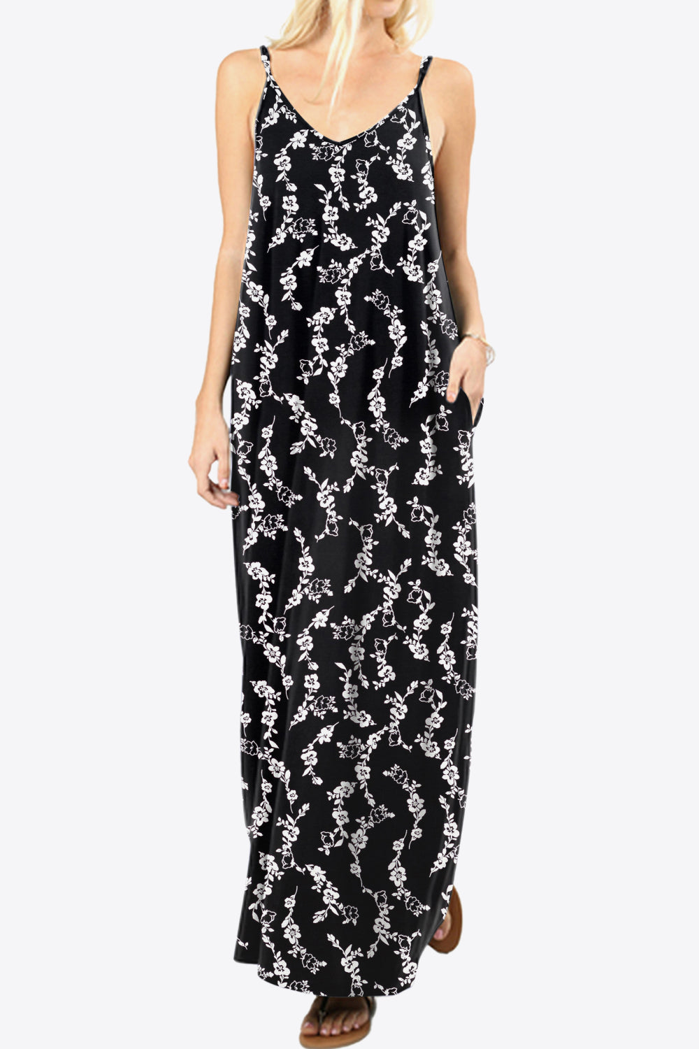 Floral Spaghetti Strap Maxi Dress with Pockets
