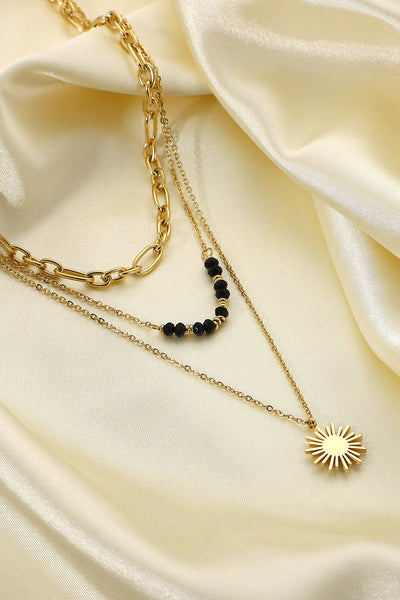 Sun Pendant Triple-Layered Chain Necklace
