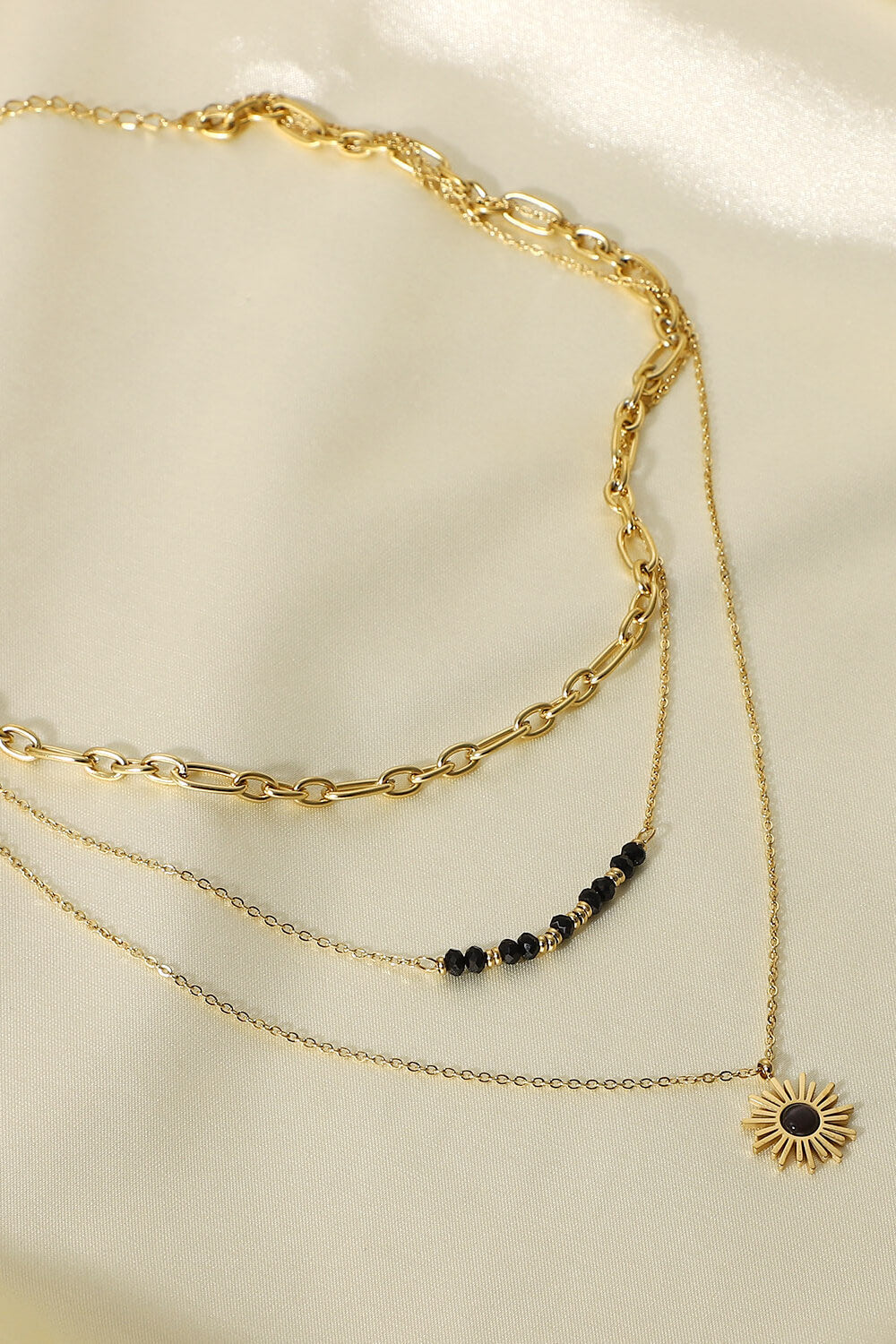 Sun Pendant Triple-Layered Chain Necklace