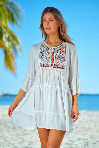 Tassel Tie Neck Tiered Cover Up