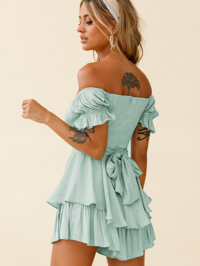 Off Shoulder Flounce Sleeve Mini Dress