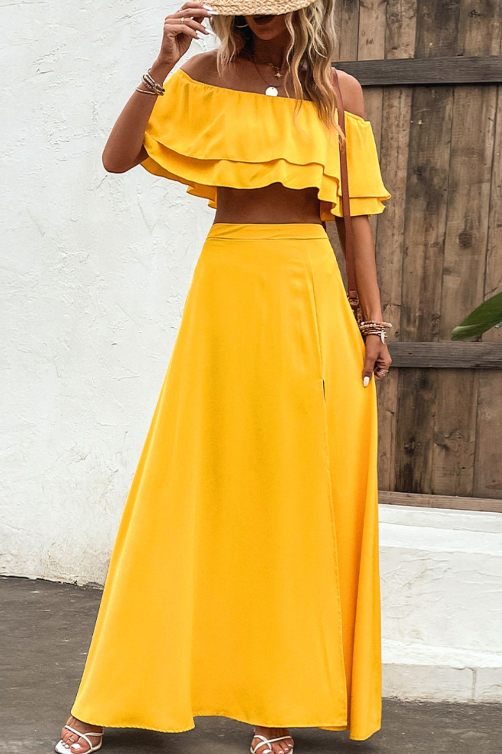 Layered Crop Top and Split Maxi Skirt Set