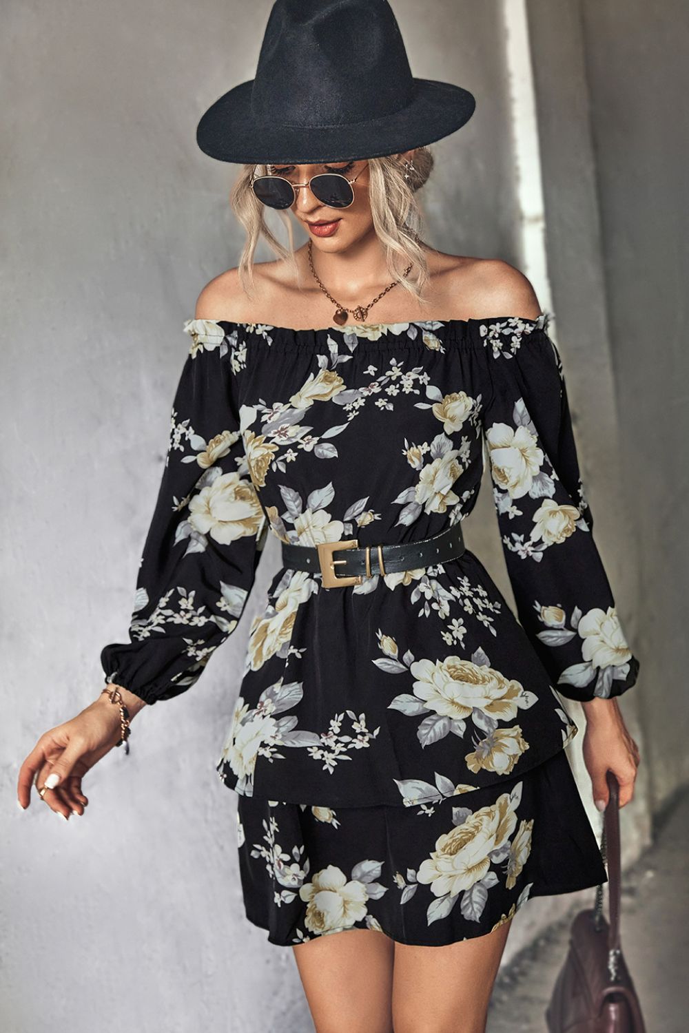 Floral Off-Shoulder Layered Mini Dress - LaLa D&C