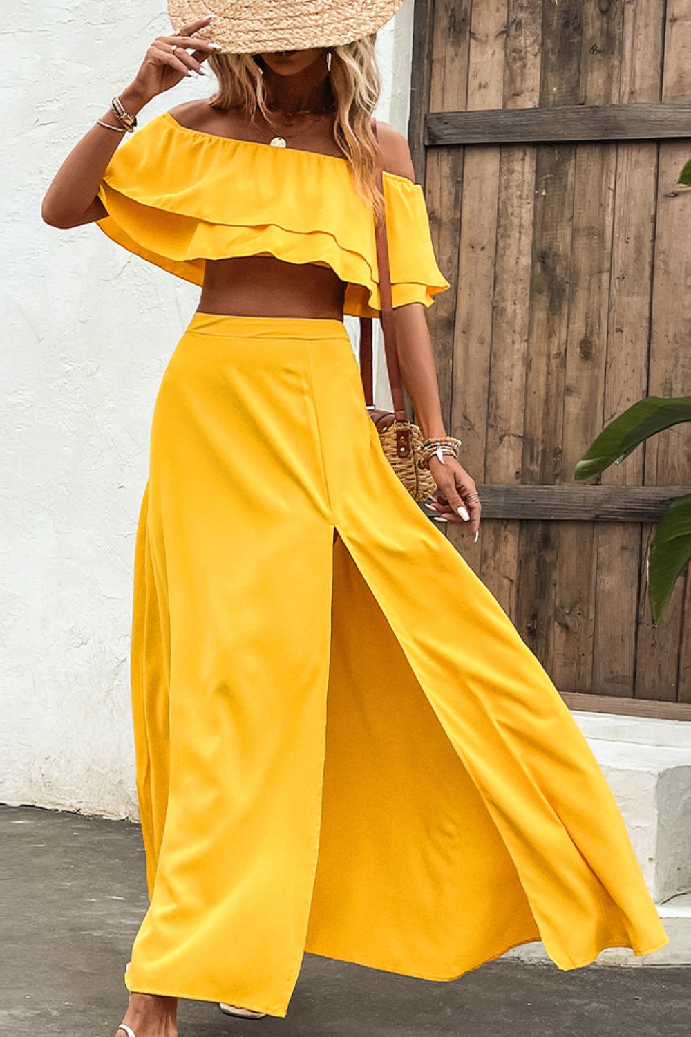 Layered Crop Top and Split Maxi Skirt Set