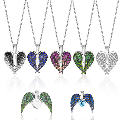 Fashion Wings Necklace for Women Zircon Wing Pendant Crystal Heart Pendant Necklace Stainless Steal 2021 Jewelry Fine Gift