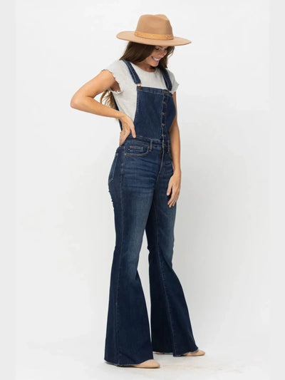 Buttoned Tummy Control Flare Overalls By Judy Blue