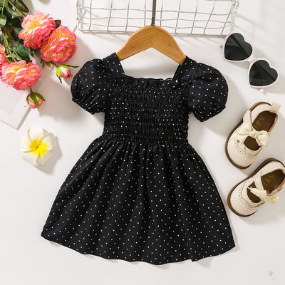 Printed Square Neck Smocked Dress