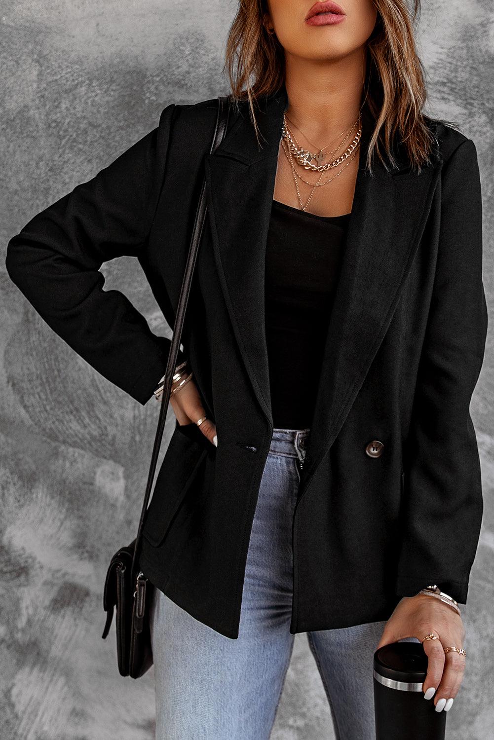 Double-Breasted Blazer with Pockets - LaLa D&C