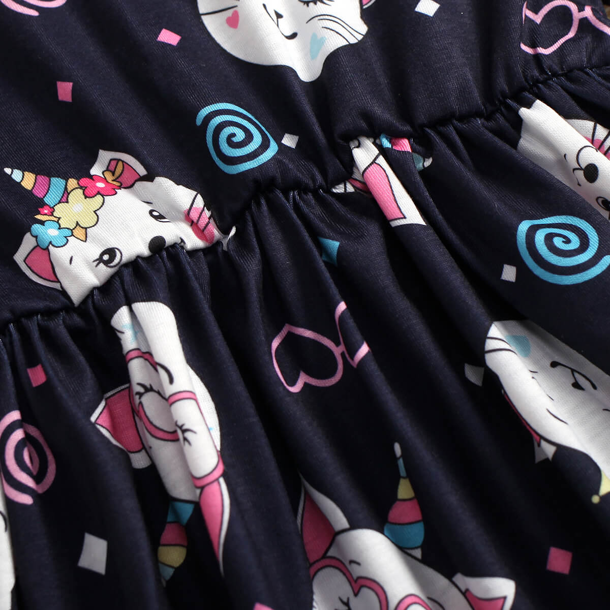 Girls Animal Print Flounce Sleeve Dress