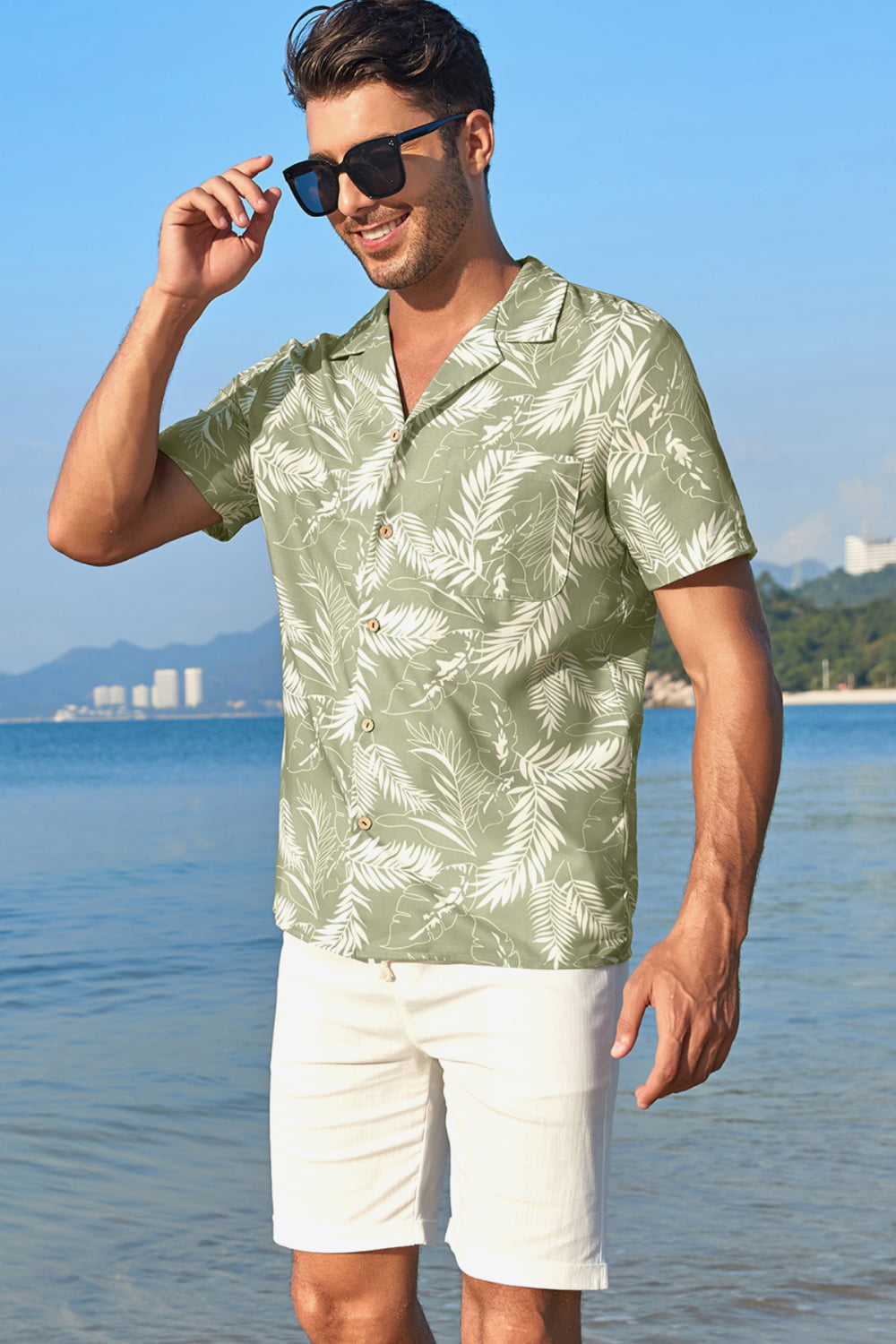 Botanical Print Lapel Collar Short Sleeve Shirt