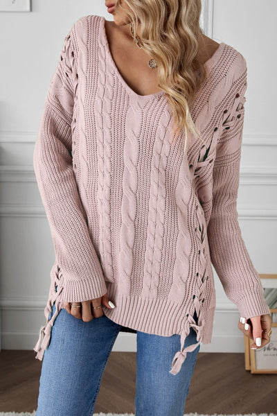 Cable-Knit Lace-Up Tunic Sweater