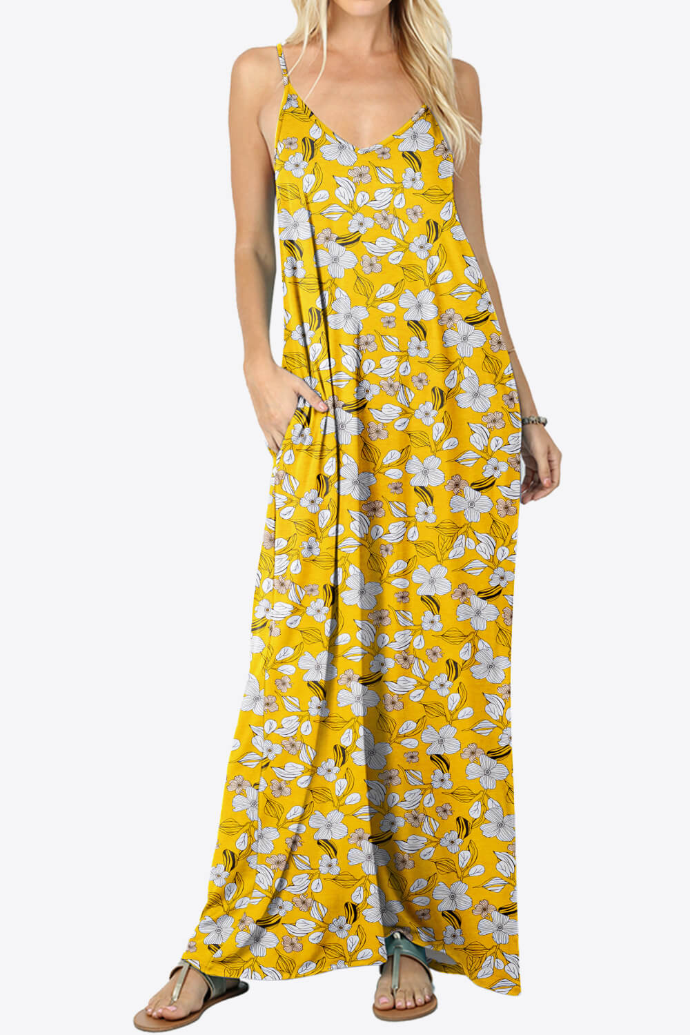 Floral Spaghetti Strap Maxi Dress with Pockets