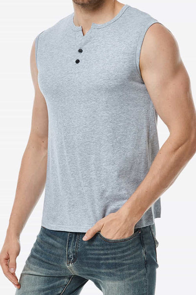 Buttoned Notched Neck Tank