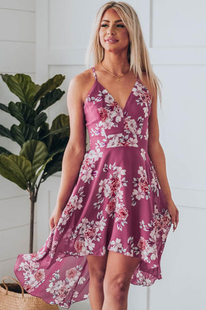 Floral Cutout High-Low Lace Back Dress - LaLa D&C