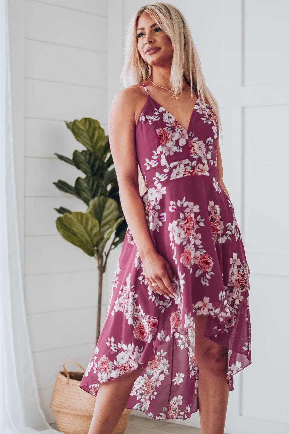 Floral Cutout High-Low Lace Back Dress - LaLa D&C