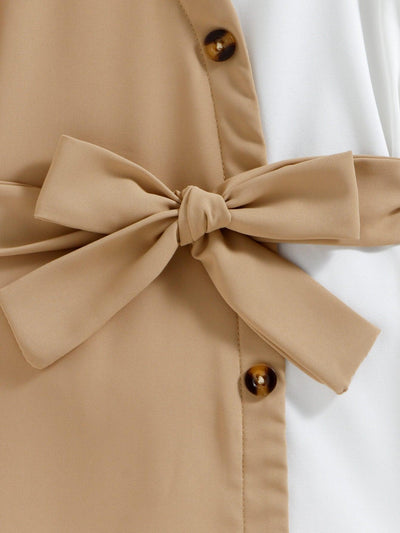 Girls Contrast Decorative Button Belted Dress - LaLa D&C