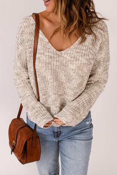 Heathered Chunky Knit Twisted Open Back Sweater - LaLa D&C