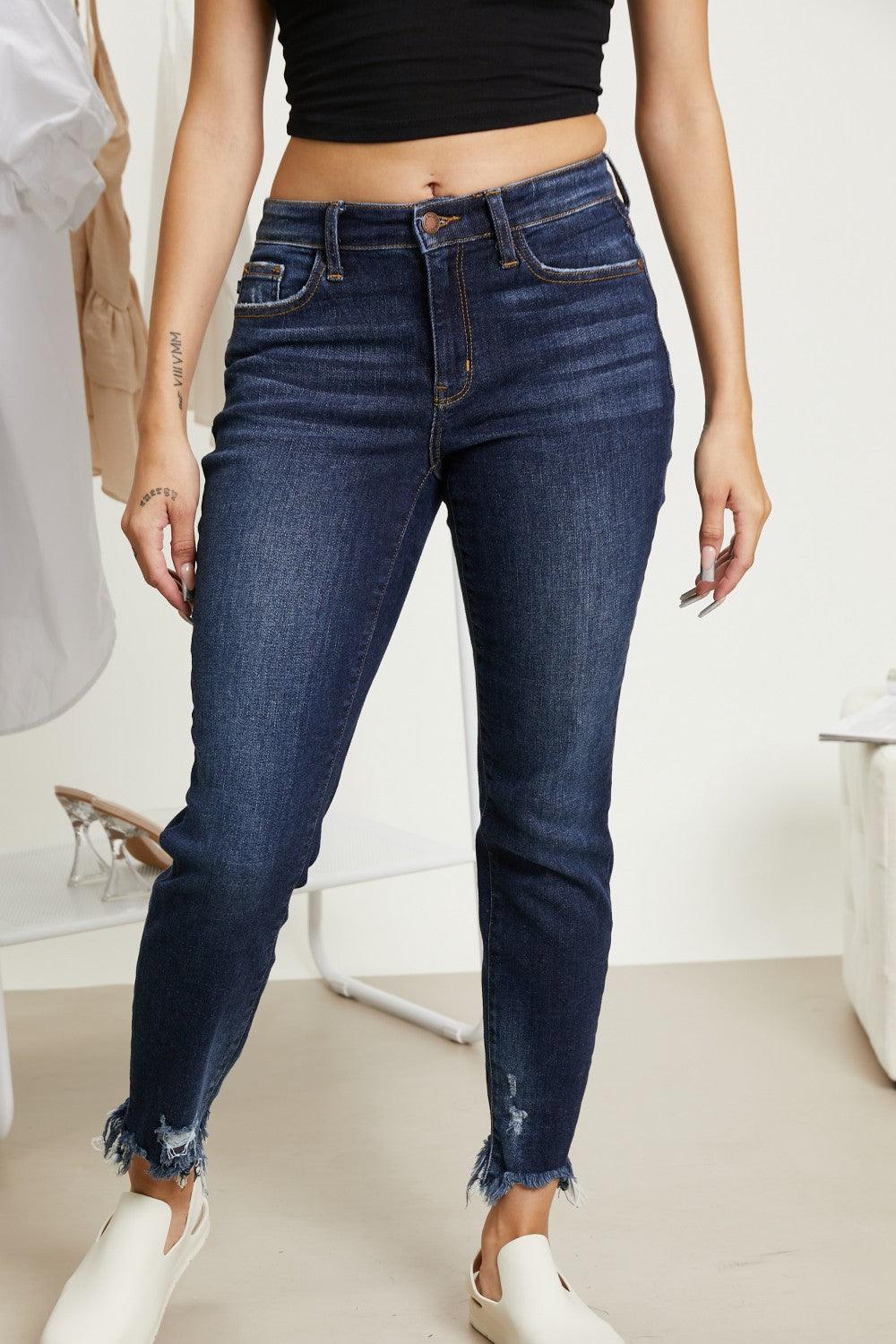 Judy Blue Beatrice Full Size Destroyed Hem Slim Fit Jeans - LaLa D&C