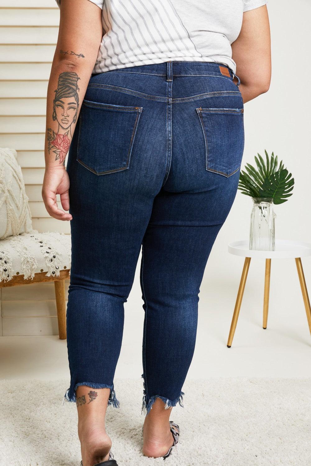 Judy Blue Beatrice Full Size Destroyed Hem Slim Fit Jeans - LaLa D&C