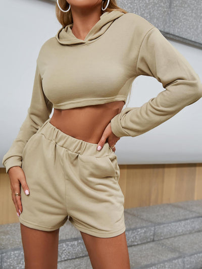 Lace-Up Cropped Hoodie and Shorts Set - LaLa D&C