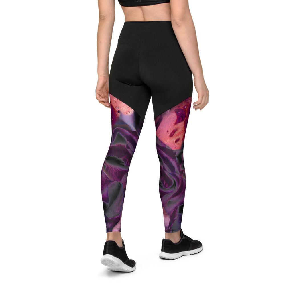 Rose Printed Sports Compression Slimming Leggings with Lift - LaLa D&C